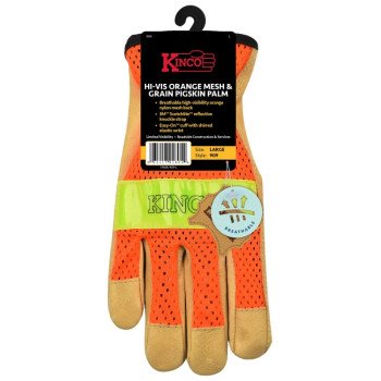 Kinco 909-L Reflective Gloves, Men's, L, Keystone Thumb, Easy-On Cuff, Nylon Back, Gold/Hi-Vis Orange