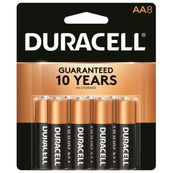 Duracell COPPERTOP Series MN15B8ZTSS Battery, 1.5 V Battery, AA Battery, Alkaline, Manganese Dioxide