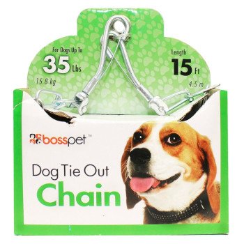 Boss Pet PDQ 27215 Twist Chain with Swivel Snap, 15 ft L Belt/Cable, Steel, For: Medium Dogs Up to 35 lb