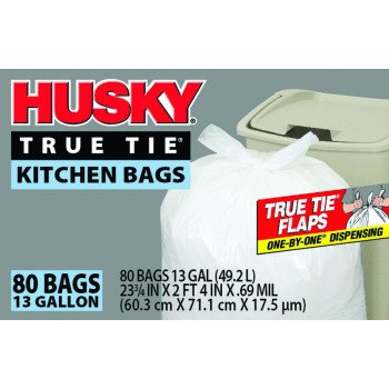 Husky HK13WC080W Kitchen Trash Bag, 13 gal Capacity, Poly, White