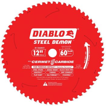 Diablo D1260CF Circular Saw Blade, 12 in Dia, 1 in Arbor, 60-Teeth, Cermet Cutting Edge