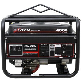 LIFAN LF4000 Portable Generator, 30 A, 120/240 V, 4000 W Output, Unleaded Gas, 4 gal Tank, 12 hr Run Time