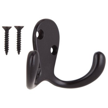ProSource 23263ORBB3L-PS Coat and Hat Hook, 22 lb, 2-Hook, 7/8 in Opening, Zinc, Oil-Rubbed Bronze