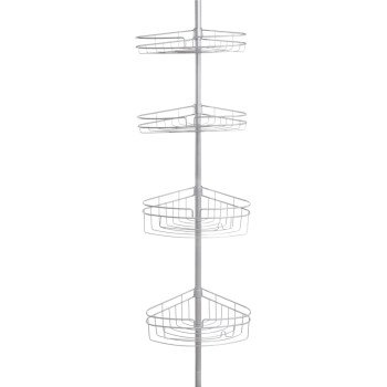 Kenney KN61519 Tension Pole Caddy, 5 to 9 ft OAL, 4-Shelf, Metal, Satin Nickel