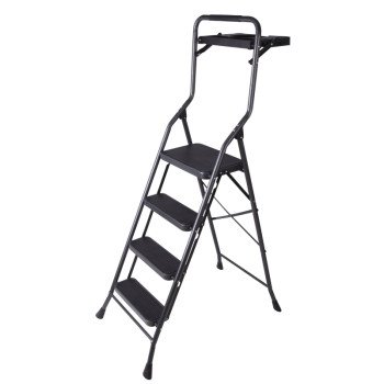 Simple Spaces HB4-2H Folding Step Stool, 62-1/2 in H, 4 -Step, 250 lb, 5-1/8 in D Step, Steel, Gray
