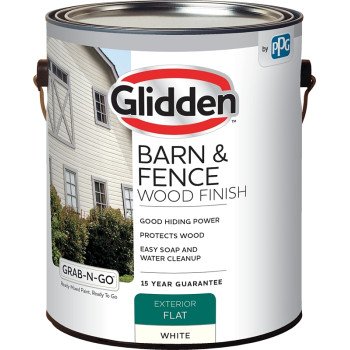 Glidden GRAB-N-GO GLBFEX10WH-1 Barn and Fence Wood Finish, Flat, White, Liquid, 1 gal