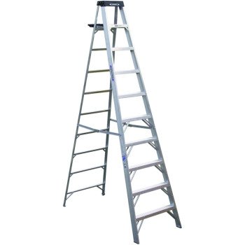 WERNER 310 Step Ladder, 14 ft Max Reach H, 9-Step, 300 lb, Type IA Duty Rating, 3 in D Step, Aluminum, Black