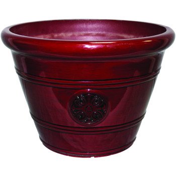 Southern Patio HDP-012498 Planter, 10-1/2 in H, 15-1/4 in W, 15-1/4 in D, Vinyl, Oxblood