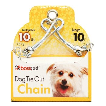 Boss Pet PDQ 53010 Pet Tie-Out Chain with Swivel Snap, Twist Link, 10 ft L Belt/Cable, Steel