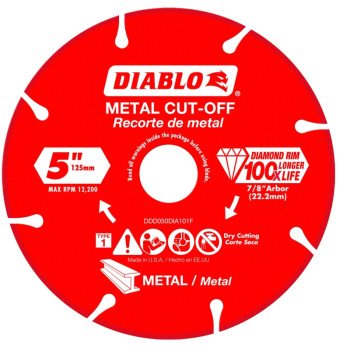 Diablo DDD050DIA101F Cut-Off Blade, 5 in Dia, 7/8 in Arbor, Continuous Rim