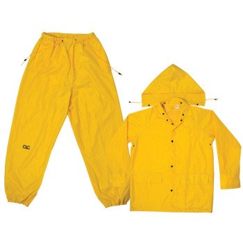 CLC R102L Rain Suit, L, 170T Polyester, Yellow, Detachable Collar