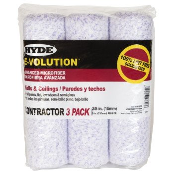 Hyde 47303 Roller Cover, 3/8 in Thick Nap, 9 in L, Microfiber Cover, 3/PK