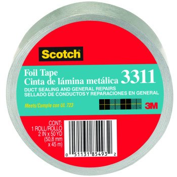 Scotch 3311-10A Foil Tape, 10 yd L, 2 in W, Aluminum Backing, Silver