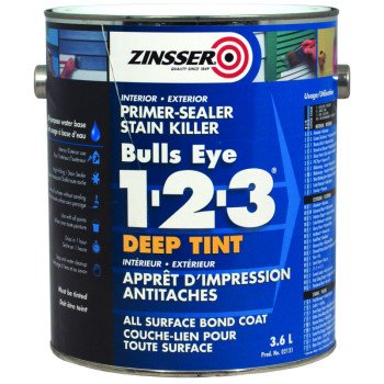 Zinsser Bulls Eye 1-2-3 Z02131 Deep Tint Primer, Liquid, White, 3.6 L, Can