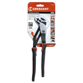 Crescent K9 Z2 Series RTZ210CG Tongue and Groove Plier, 10.8 in OAL, 2.1 in Jaw, Black/Rawhide Handle, Ergonomic Handle