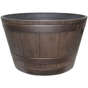 Southern Patio HDR-055433 Planter, 9.1 in H, 15.4 in W, 15.4 in D, Whiskey Barrel Design, Resin, Kentucky Walnut