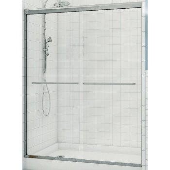 Maax Aura 135663-900-084 Sliding Shower Door, Clear Glass, Tempered Glass, Semi Frame, 2-Panel, Glass, 1/4 in Glass