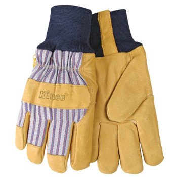 Heatkeep 1927KW-L Protective Gloves, Men's, L, Wing Thumb, Knit Wrist Cuff, Blue/Tan
