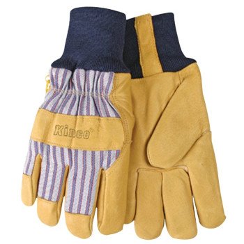 Heatkeep 1927KW-XL Protective Gloves, Men's, XL, Wing Thumb, Knit Wrist Cuff, Blue/Tan