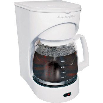 Proctor Silex 43501Y Coffee Maker, 12 Cups Capacity, 900 W, Glass, White, Automatic Control