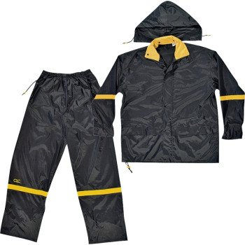 CLC R1032X Rain Suit, 2XL, 190T Nylon, Black/Yellow, Detachable Collar, Zipper Closure
