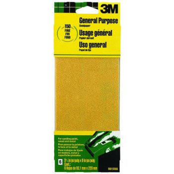 3M 9015 Sandpaper Sheet, 9 in L, 3.66 in W, Fine, 150 Grit, Aluminum Oxide Abrasive, Paper Backing