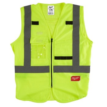 Milwaukee 48-73-5022 High-Visibility Safety Vest, L, XL, Unisex, Fits to Chest Size: 42 to 46 in, Polyester, Yellow