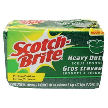 Scotch-Brite HD-3 Scrub Sponge, 2-3/4 in L, 4-1/2 in W, 0.6 in Thick, Cellulose/Synthetic Fiber, Green