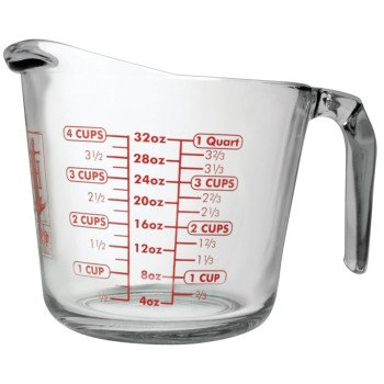 Anchor Hocking 551780L13 Measuring Cup, 1 qt Capacity, Glass, Clear