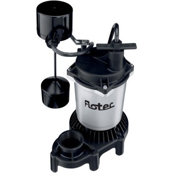 Flotec FPZS33V Sump Pump, 1-Phase, 15 A, 115 V, 1/3 hp, 1-1/2 in Outlet, 22 ft Max Head, 3600 gph, Thermoplastic