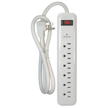 PowerZone OR802126 Surge Protector Power Strip, 125 V, 15 A, 6-Outlet, 1000 Joules Energy, White