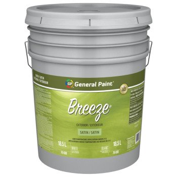 General Paint Breeze GE0070030-20 Exterior Paint, Satin, White, 5 gal Pail