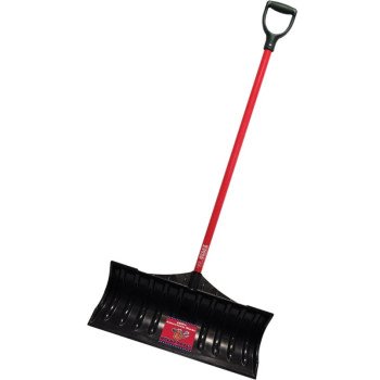 BULLY Tools 92813 Snow Pusher, 27 in W Blade, Plastic Blade, Fiberglass Handle, D-Shaped Handle, 47 in L Handle