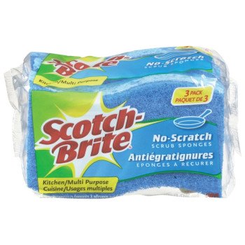 Scotch-Brite MP-3 Scrub Sponge, 4.4 in L, 2.6 in W, 0.8 in Thick, Cellulose, Blue