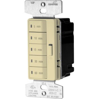 Eaton Wiring Devices PT18M-V-K Minute Timer, 15 A, 120 V, 1800 W, 5, 10, 15, 30, 60 min Off Time Setting, Ivory