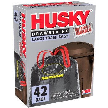 Husky HK33DS042B Trash Bag, 33 gal Capacity, Poly, Black